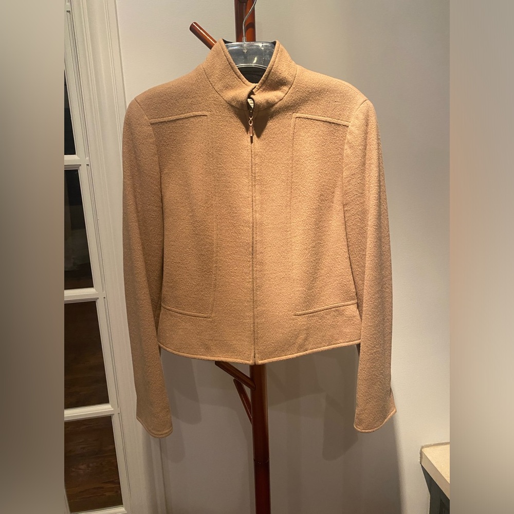 Carlisle Wool Blend Light Camel Zip-Front Blazer Jacket